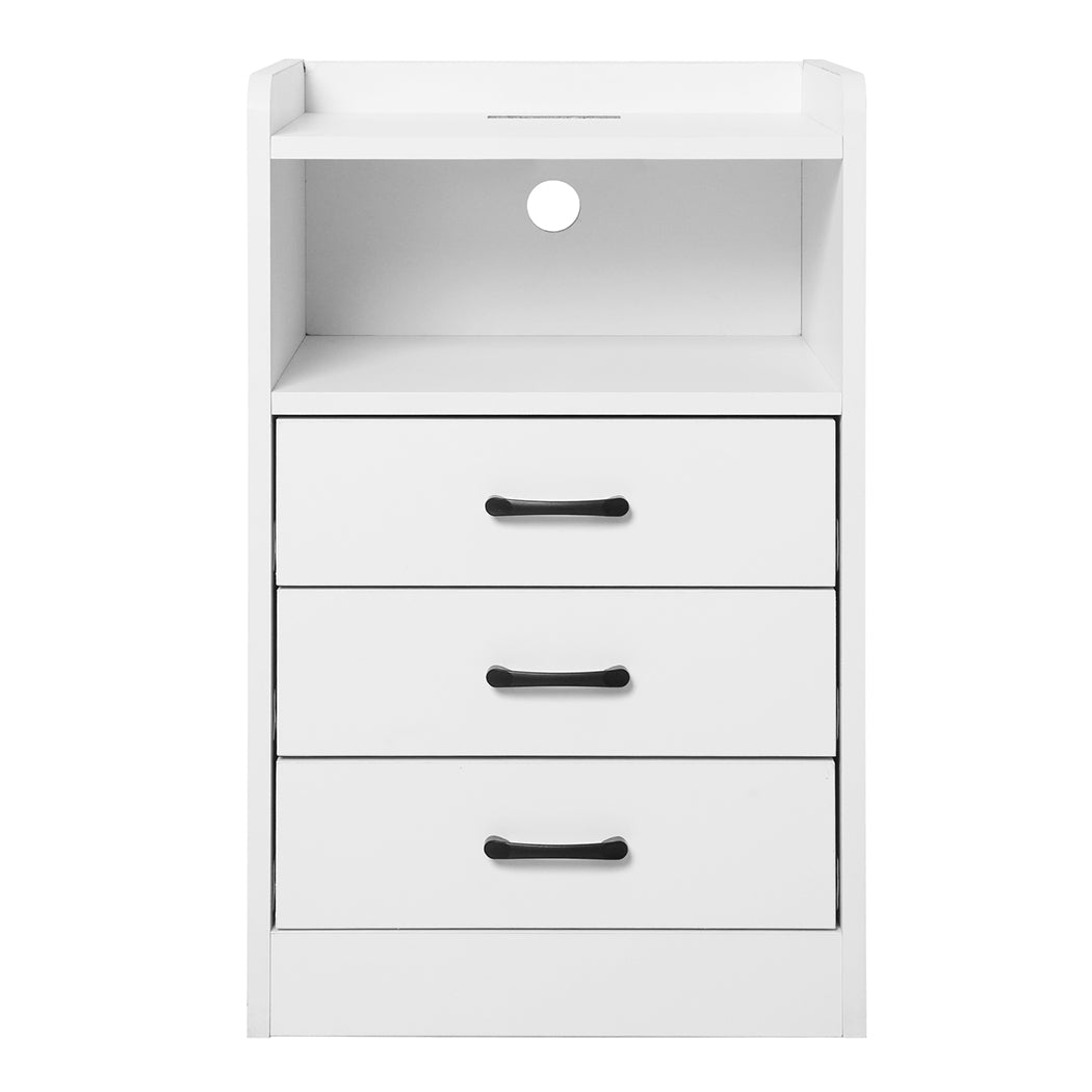 Cozy Bedside Table USB Charger Outlet LED White  Premium Quality