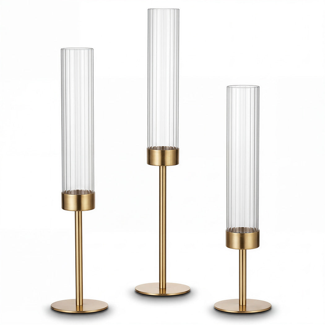 Gold Candle Holder Set Removable Glass 10x10x36cm