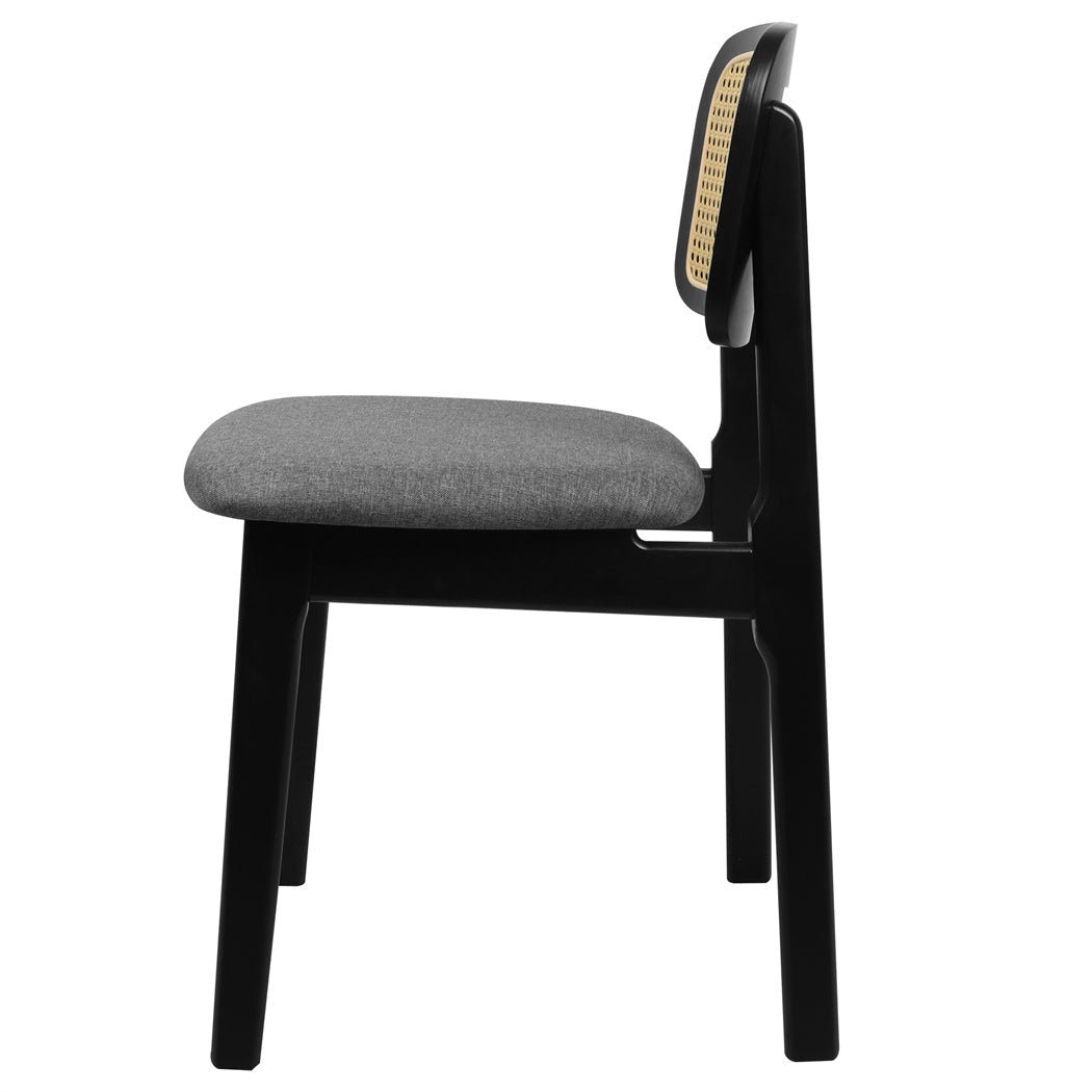 Ergonomic 2x Dining Chair Wood Rattan Armless Black  Space-Saving | Wood finish
