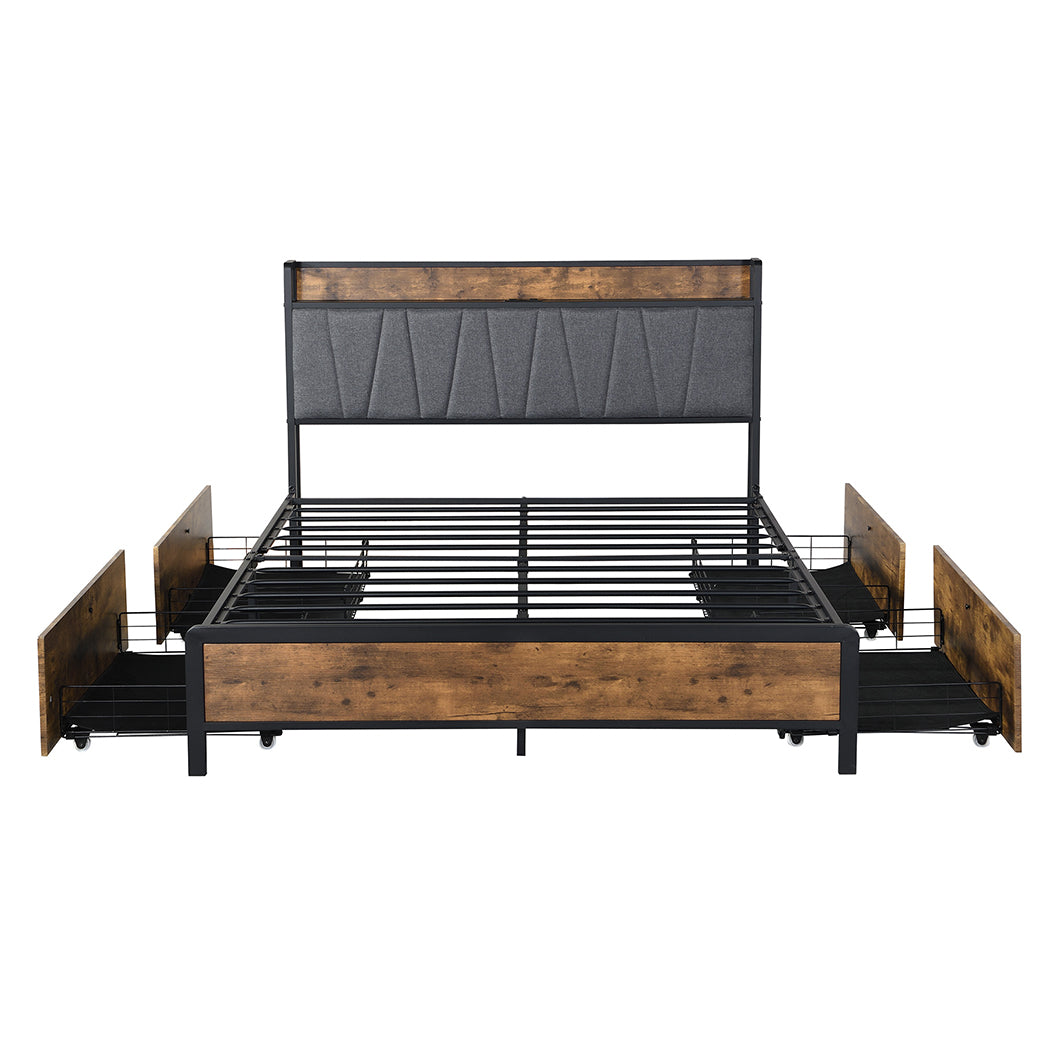 Queen Bed Frame With Soft Storage Drawers And USB Charging Headboard