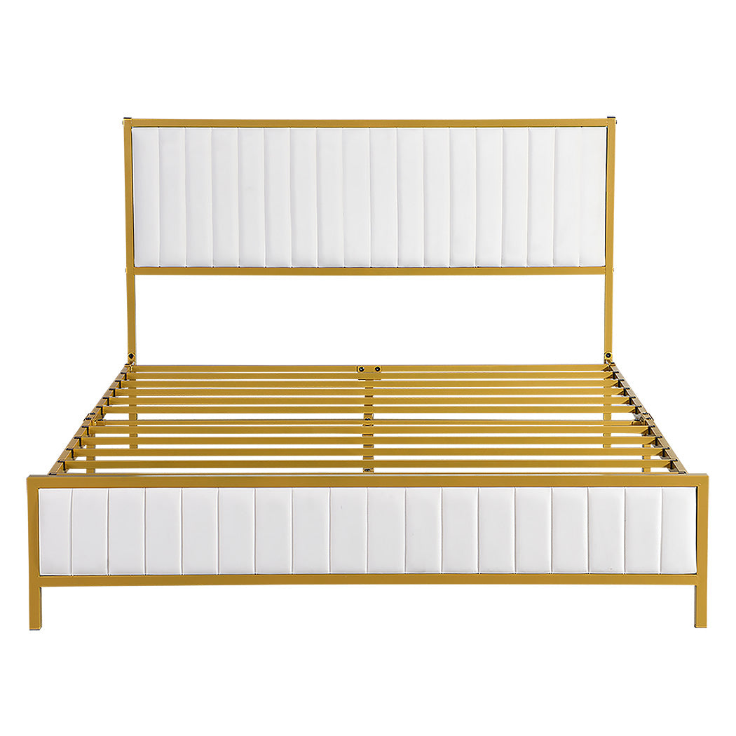 Metal Bed Frame With Under Bed Storage Double Beige Mattress Base
