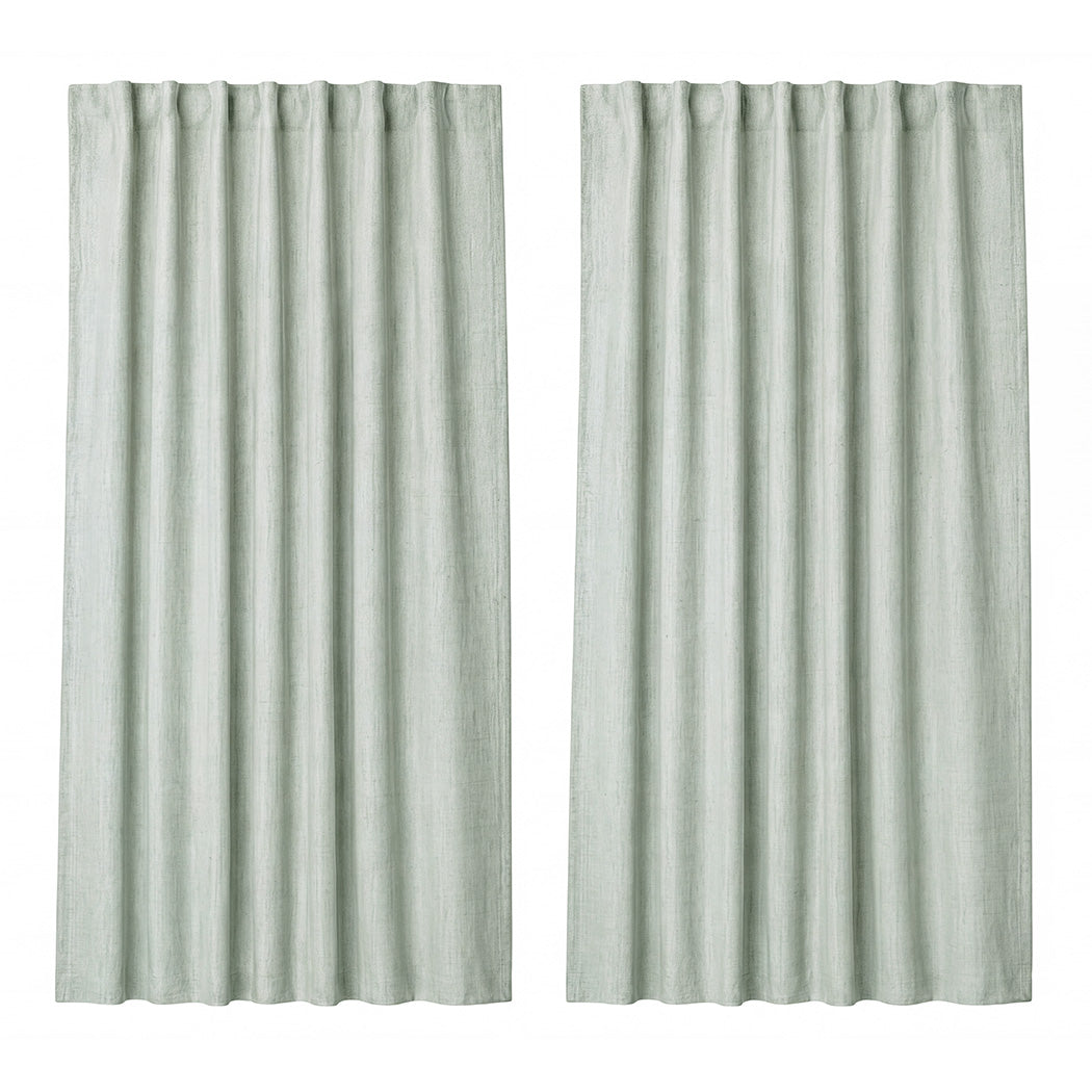 Blackout Curtains Linen Look 240cm Green | Simpledeals