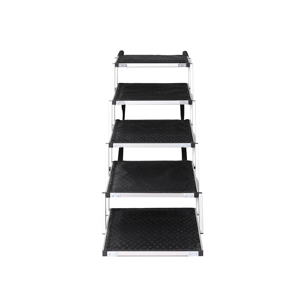 5-Step Dog Ramp Adjustable Height Black Portable Pet Stairs for Dogs