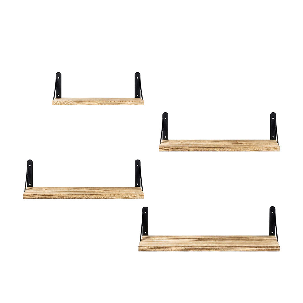 Floating Wall Shelves Rustic Wood 4pc Set | Simpledeals