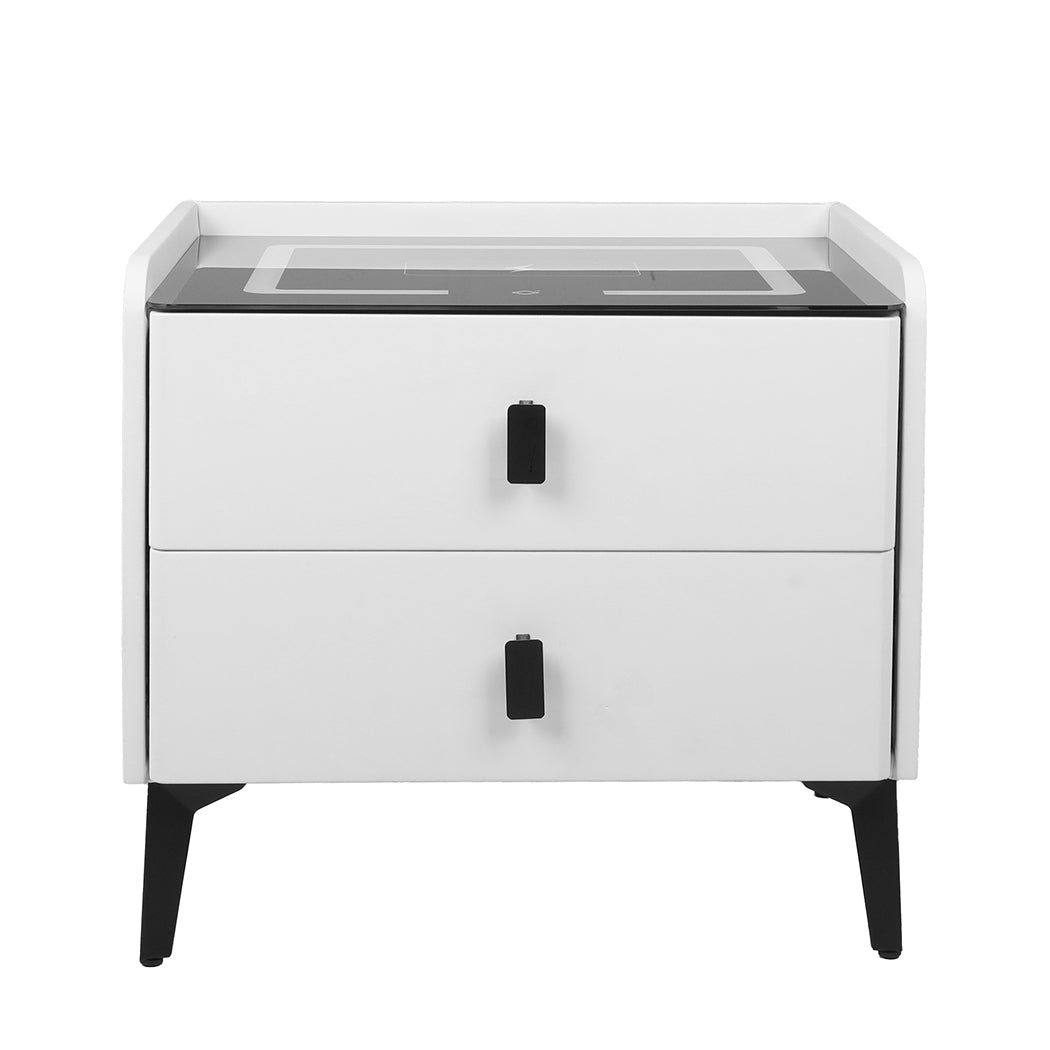 Elegant Bedside Table LED Lights Drawers Storage  Foldable Function