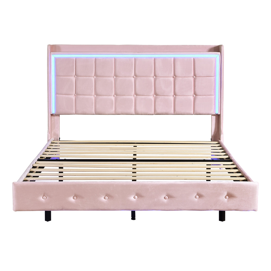 Queen Floating Bed Frame With Wooden Slat