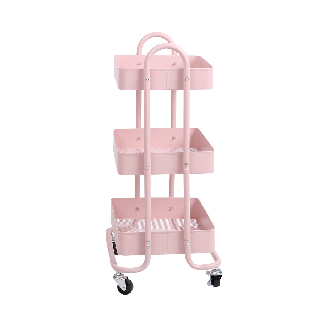 3 Tiers Kitchen Trolley Cart Pink | Pink colour