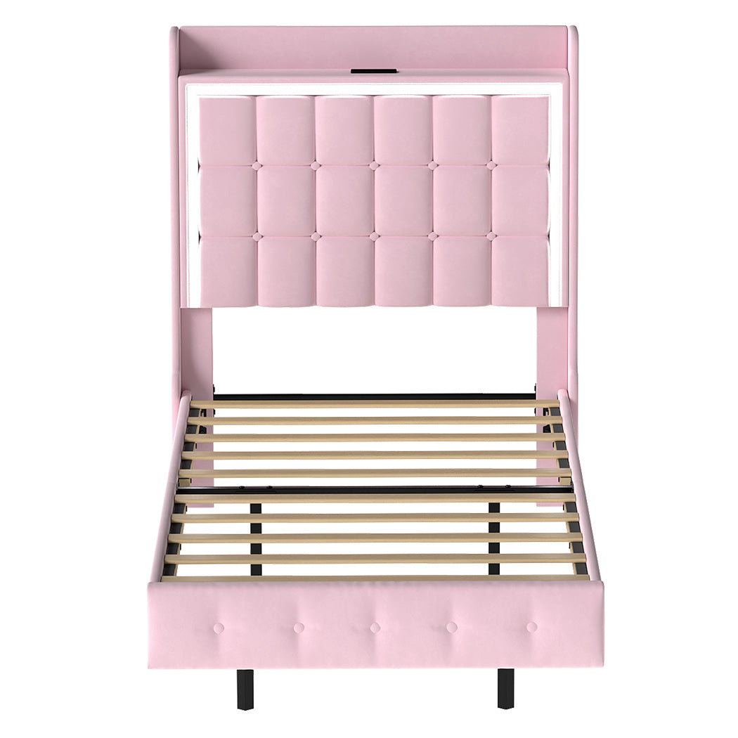 Floating Bed Frame LED Headboard Pink 204x92x112.5cm