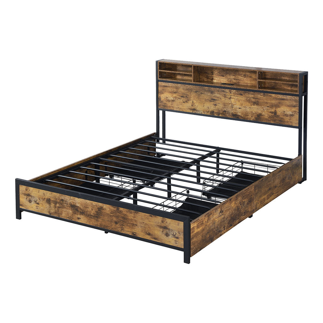 Queen Floating Bed Frame With Sturdy Wooden Slats And Modern Design
