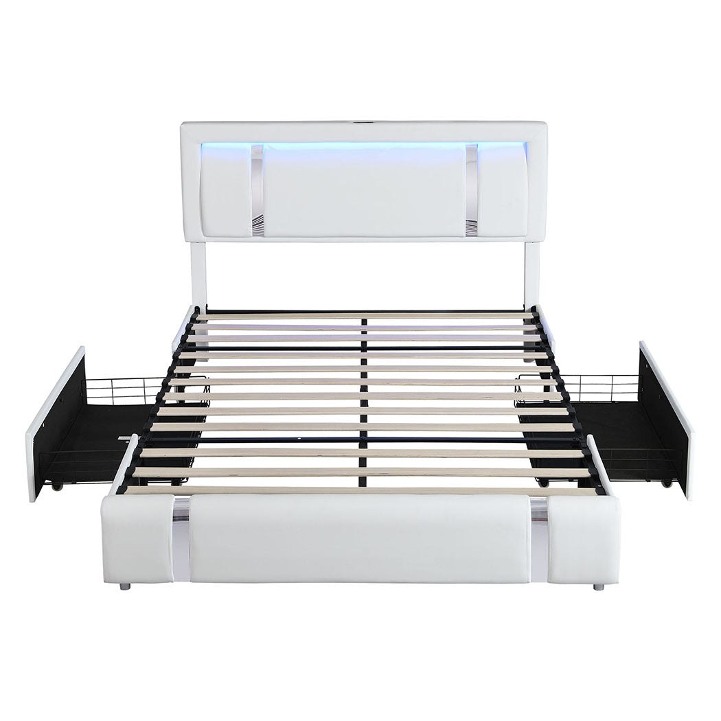 Double Bed Frame With Adjustable Headboard White Timber Design