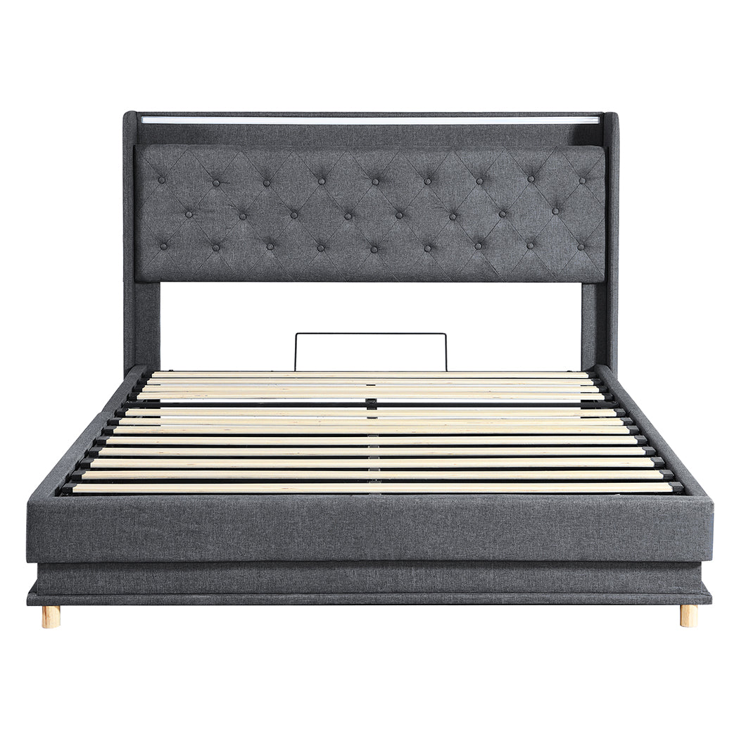 Double Bed Frame With Gas Lift Storage And LED Light