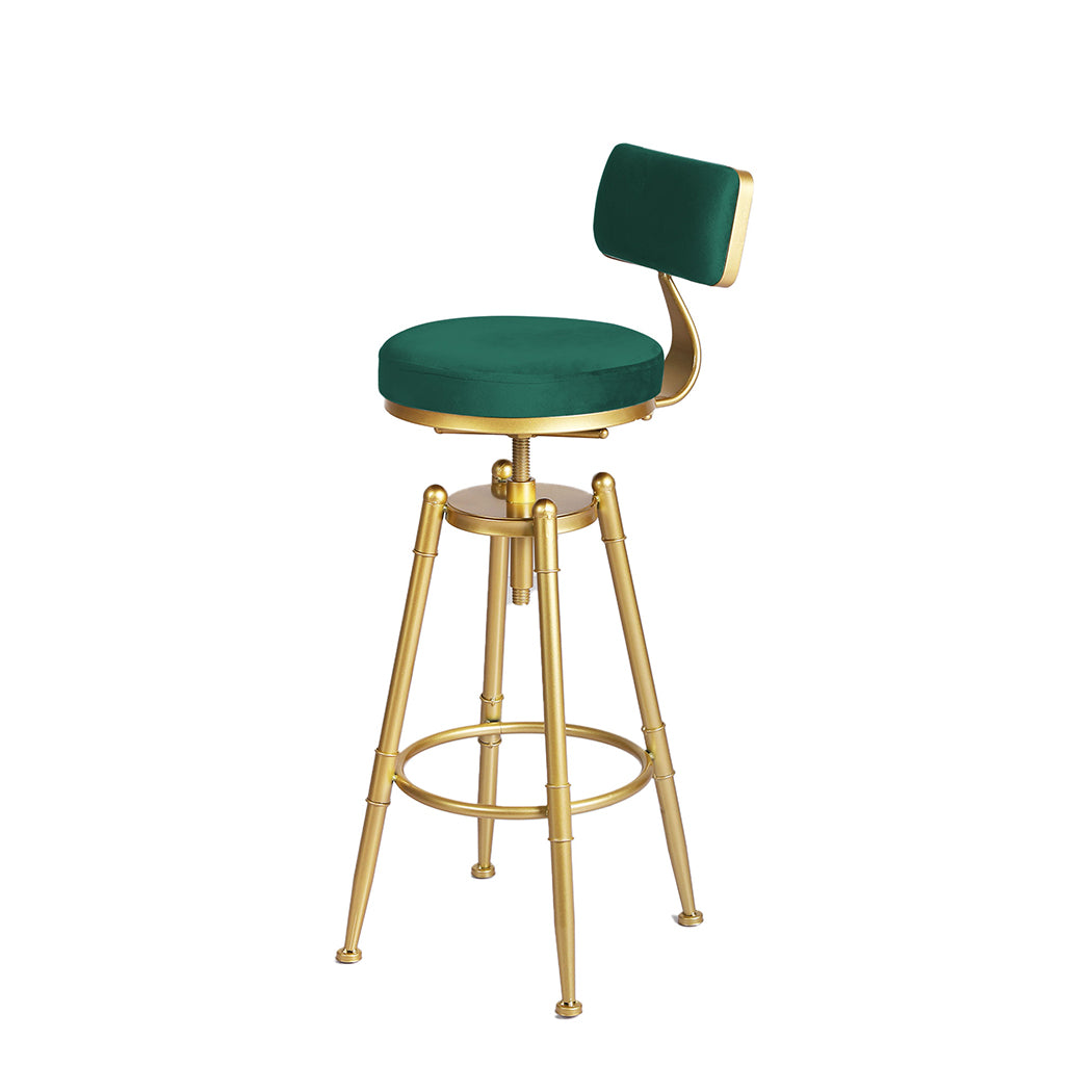 Green Velvet Bar Stool Adjustable Swivel Kitchen Counter Chair Footrest