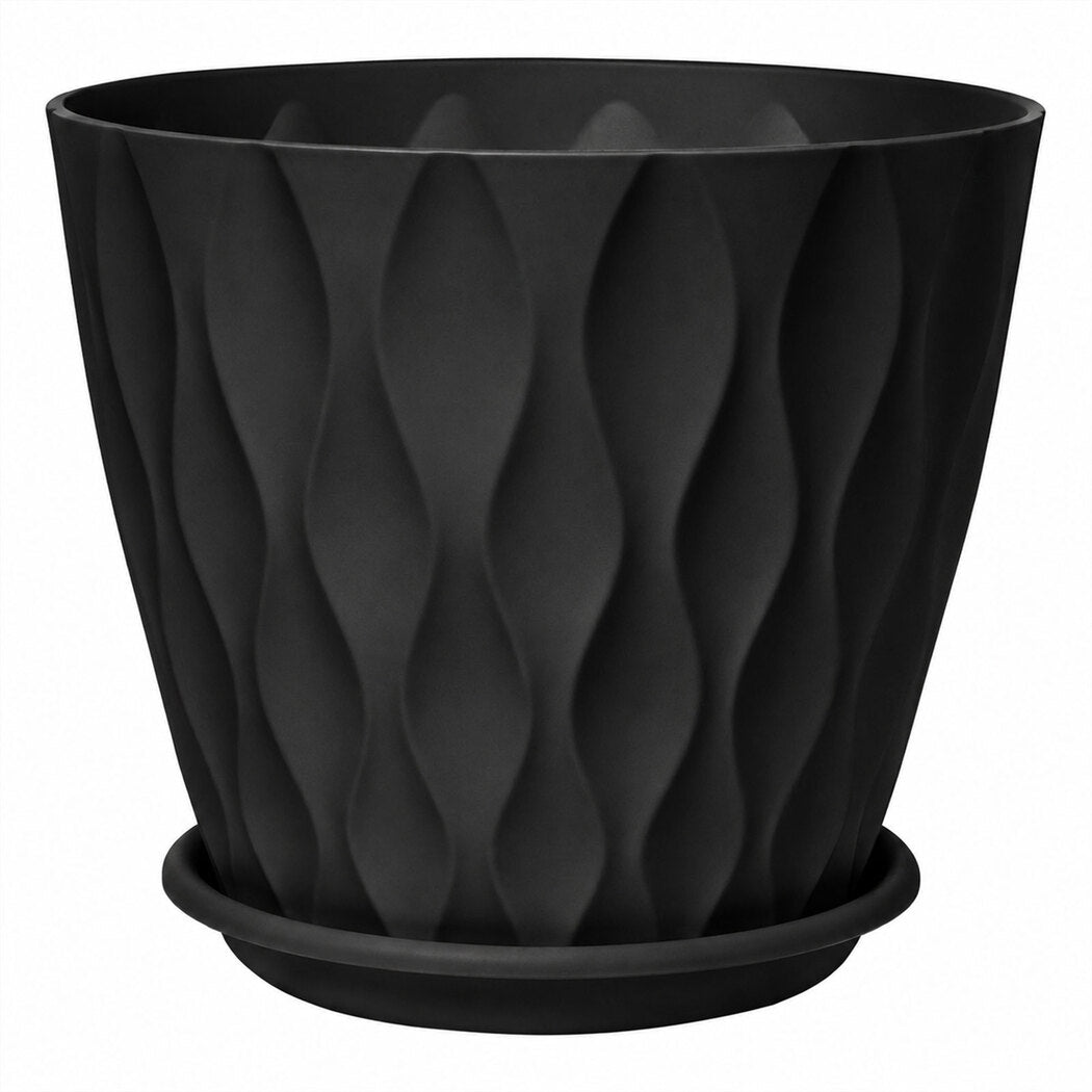 8 Inch Black Planter Pots Set 5 Drainage Saucers | Simpledea