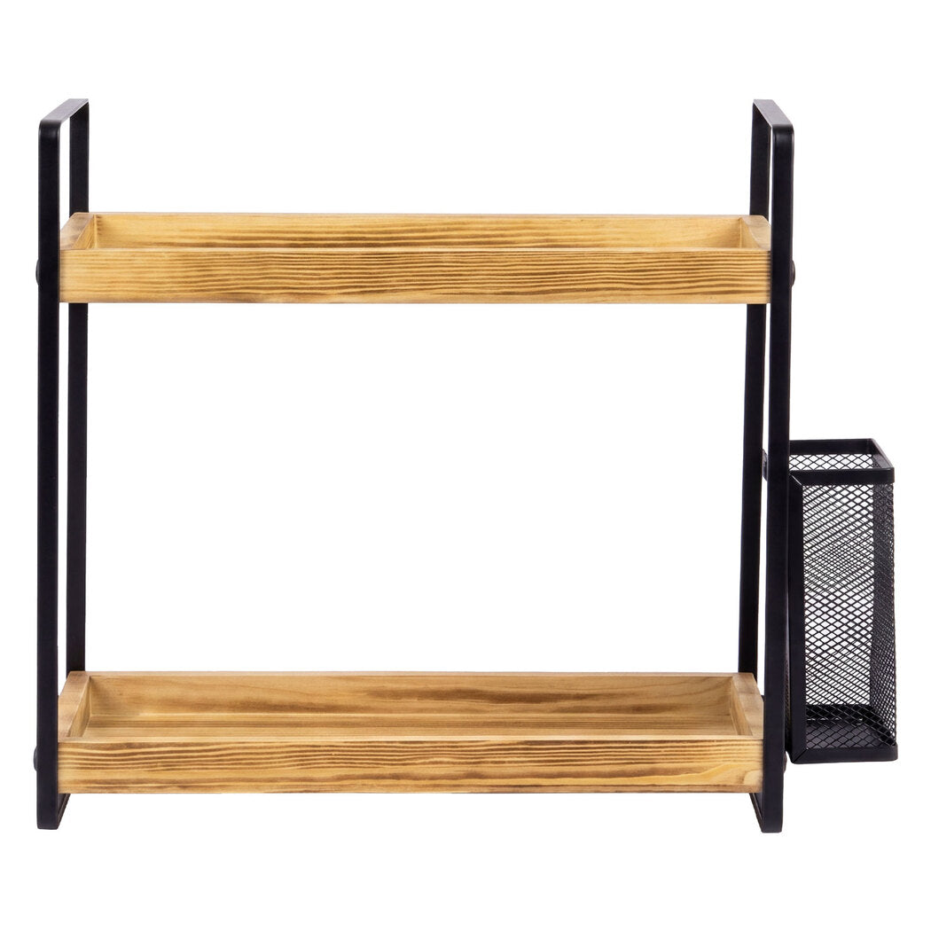 2-Tier Countertop Organiser Pine Wood Shelf | Simpledeals