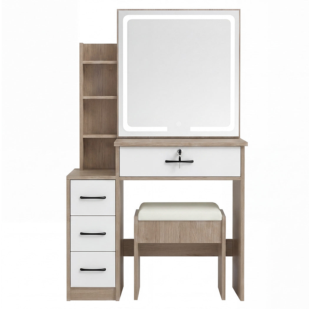 LED Vanity Dressing Table Stool Set Natural | Simpledeals