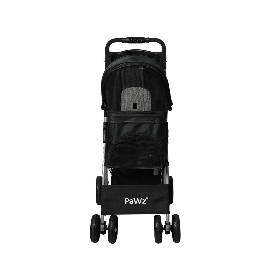 4-Wheel Pet Stroller Dog Cat Cage Travel Carrier Foldable Black