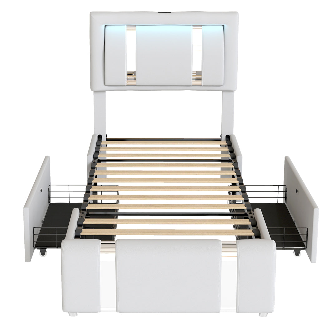 White bed frame 201x95x112cm, rear view
