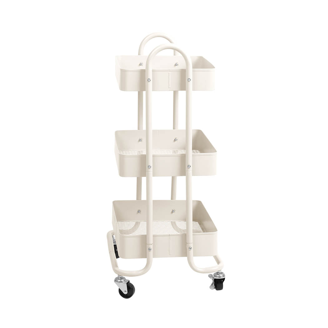 3 Tier Storage Trolley Steel Rolling Cart White | White colour