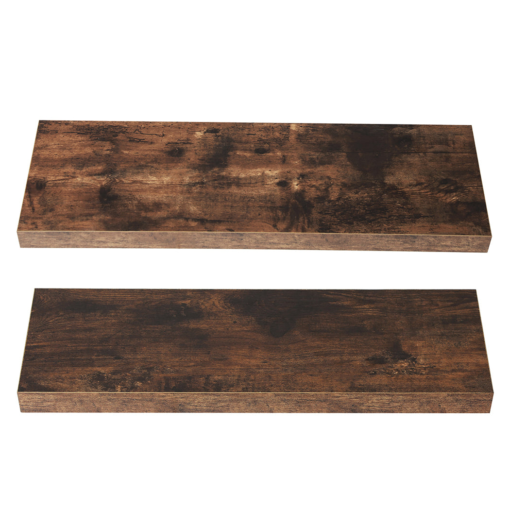 Floating Wall Shelves Set of 2 Brown MDF | Simpledeals