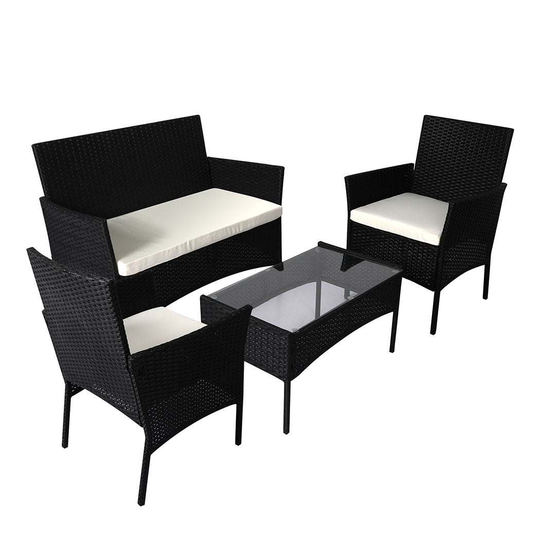 SC11+SC12 id - 4 PCS Outdoor Furniture Setting Patio Garden Table Chairs Set Wicker Seat
