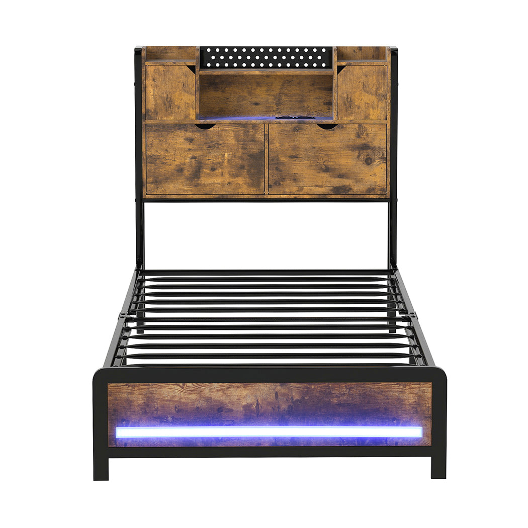 Single Bed Frame Storage Industrial 209x92x109cm