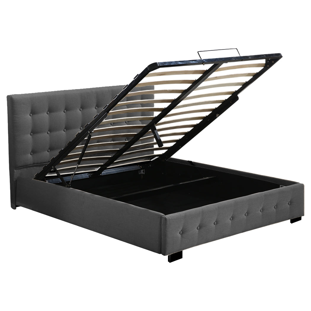 Fabric Bed Frame Queen Tufted Upholstered Dark Grey Bedroom Furniture