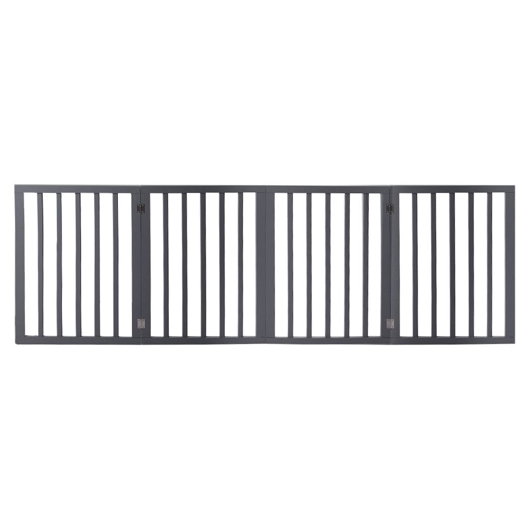 Wooden Pet Gate Dog Fence Foldable Barrier Door 4 Panel White/Grey