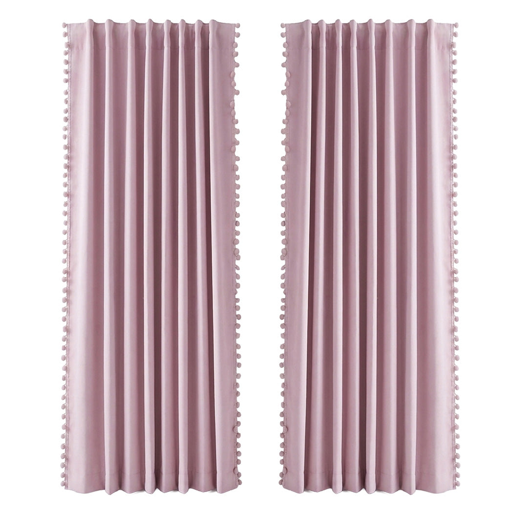 Pink Blackout Curtains Pom Pom 132x160cm | Simpledeals