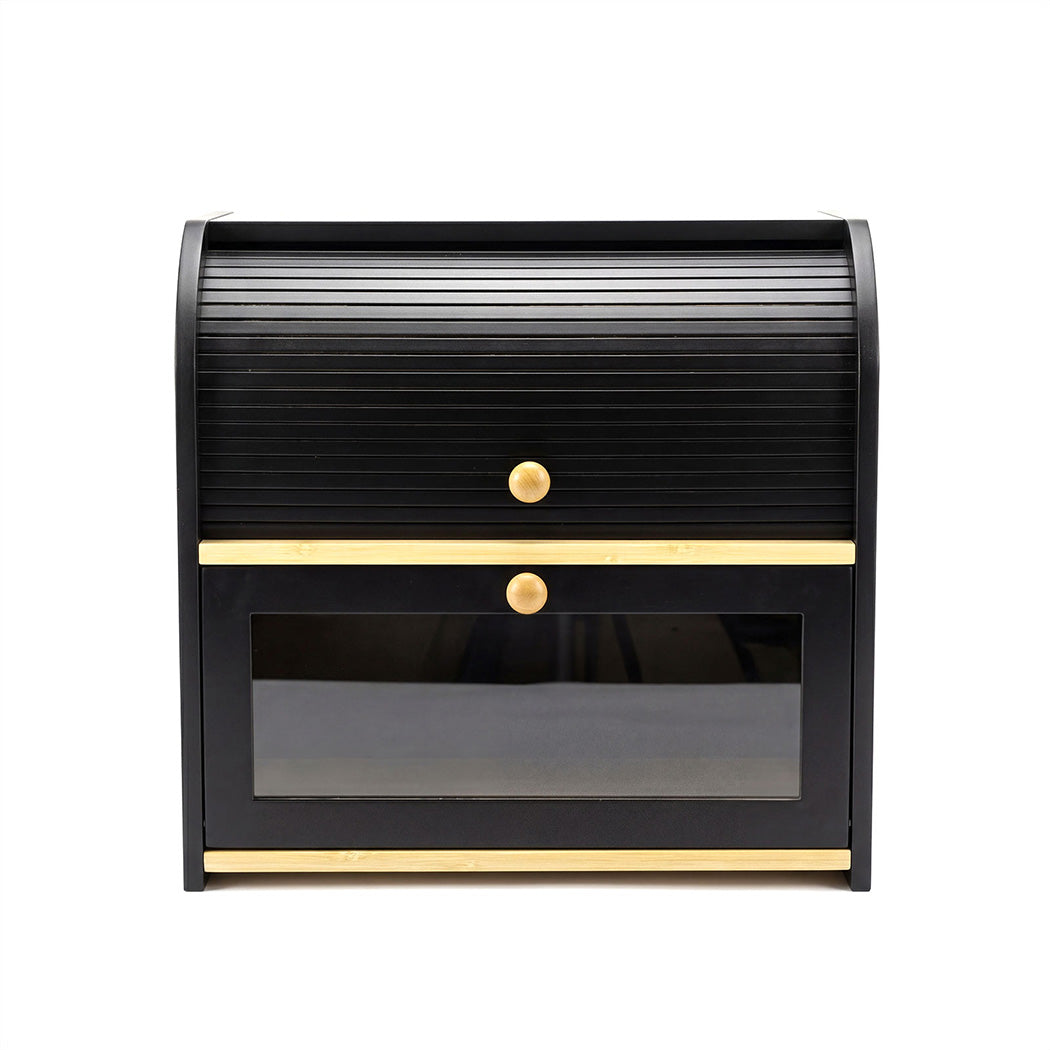 Bamboo Bread Bin 2 Tier Roll Top Kitchen Storage | Simpledea