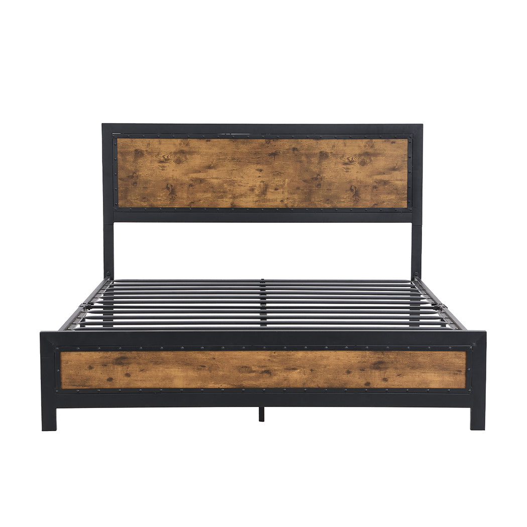 Wooden Rivets and Storage Drawers Double/Queen Metal Bed Frame