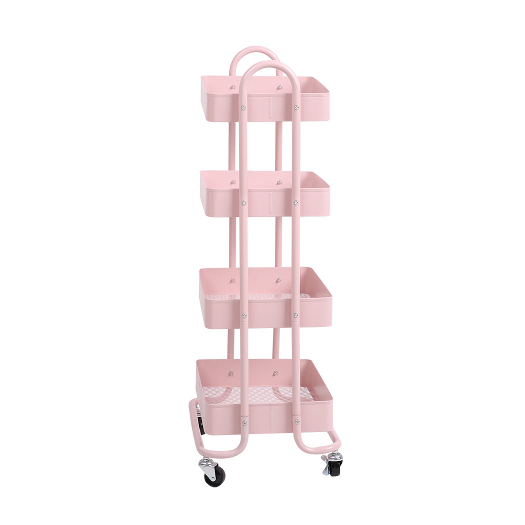 4 Tiers Kitchen Trolley Cart Steel Storage Rack Shelf Organizer Pink | Steel finish