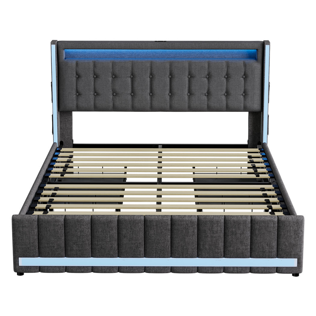 Queen Bed Frame With Solid Timber Slats And Sturdy Wooden Base