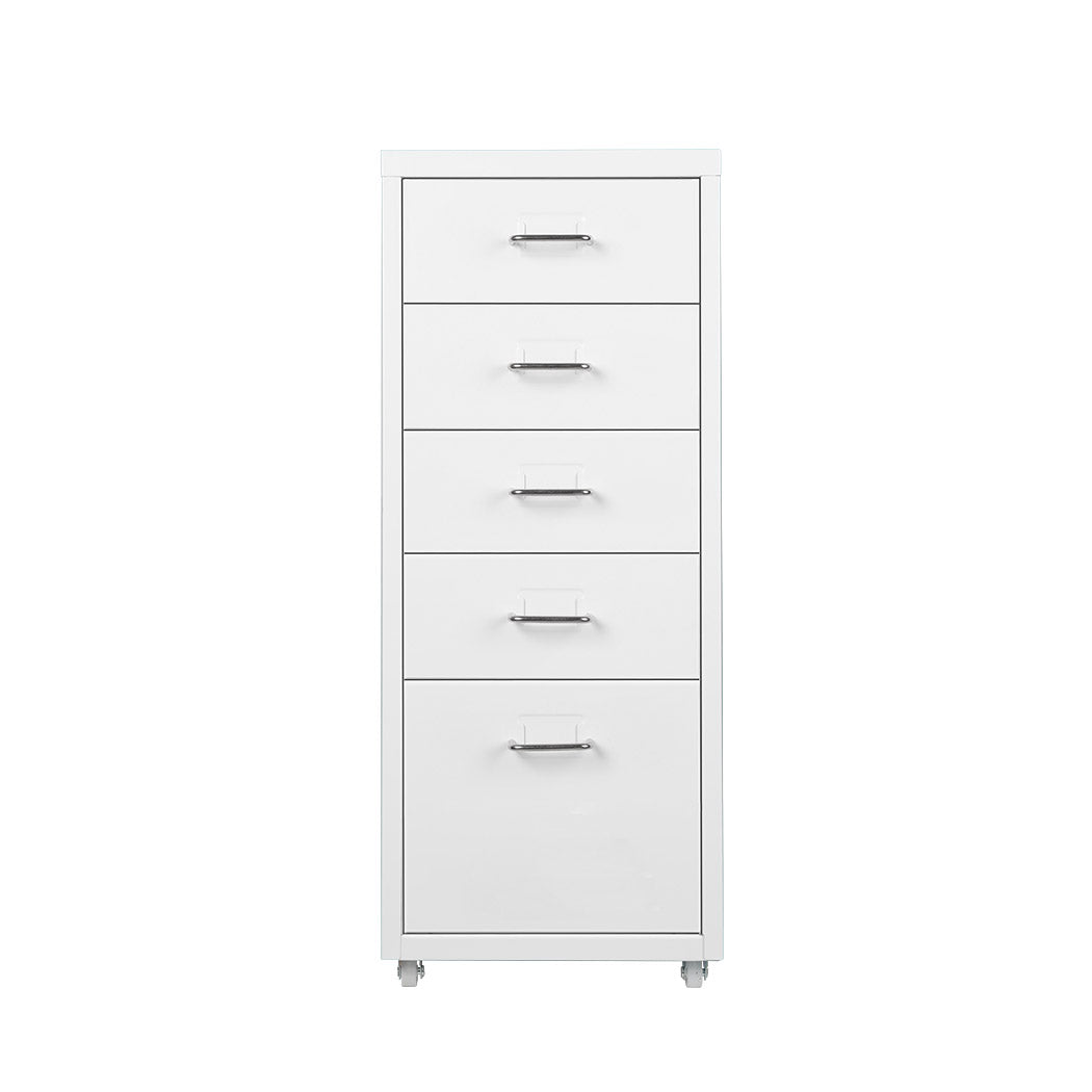 5-Drawer Office Cabinet Storage Chest White Desk Organizer