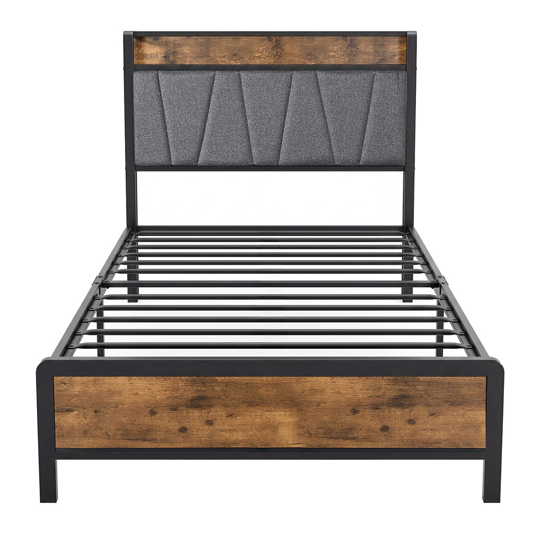 Single Bed Frame Industrial Storage 207x91.5x105cm