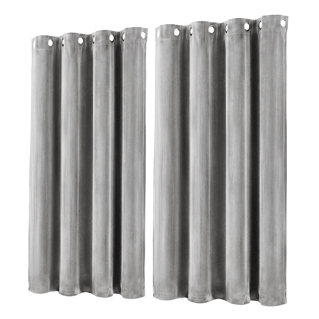 Velvet Blackout Curtains Grey 2 Panel Eyelet | Simpledeals