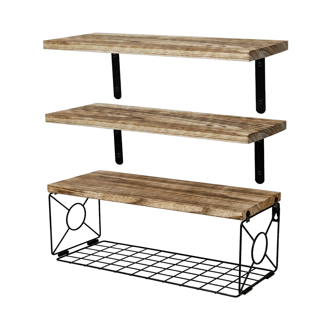 Floating Wall Shelves Set 3pc Basket Storage | Simpledeals