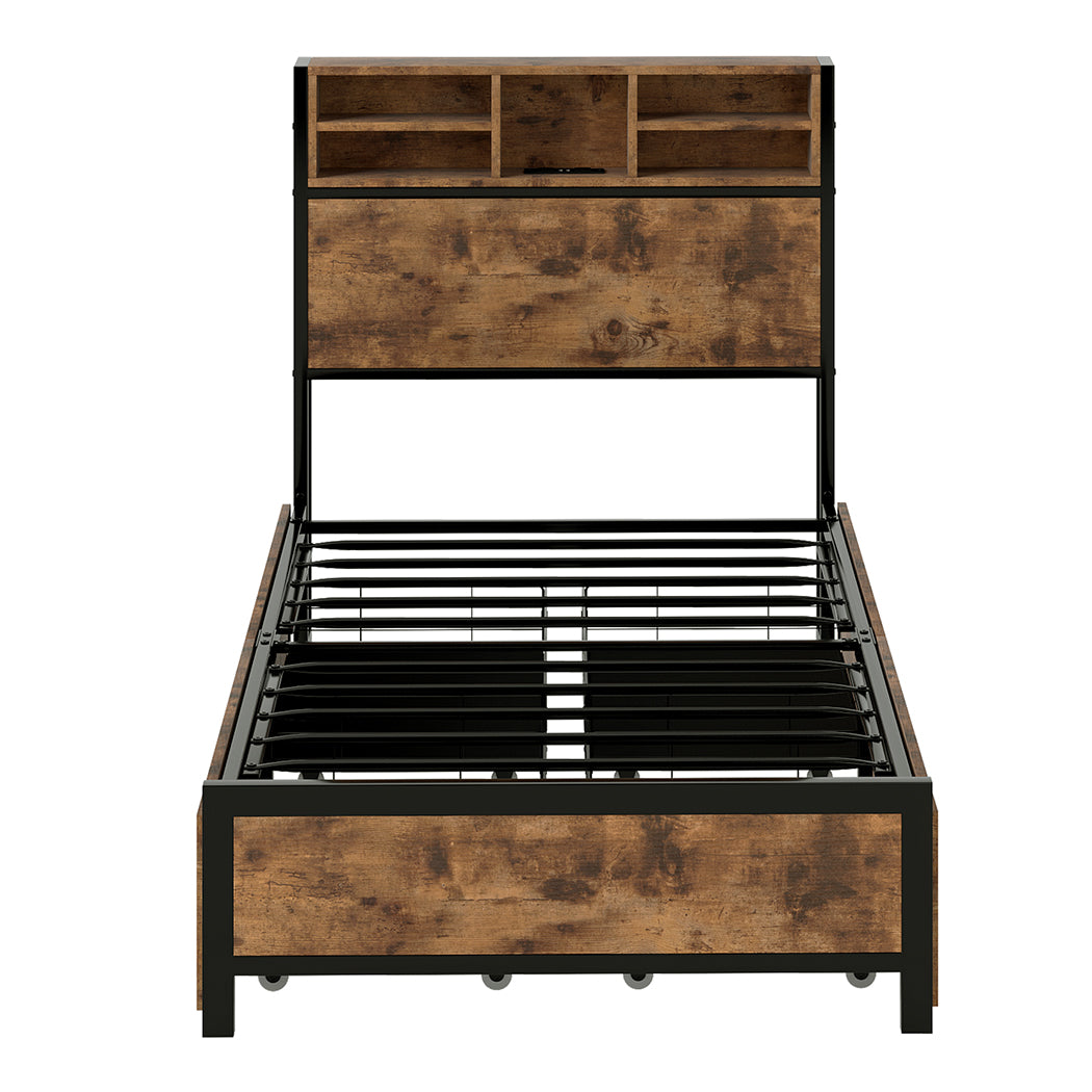 Brown bed frame 208x91x100cm, rear view