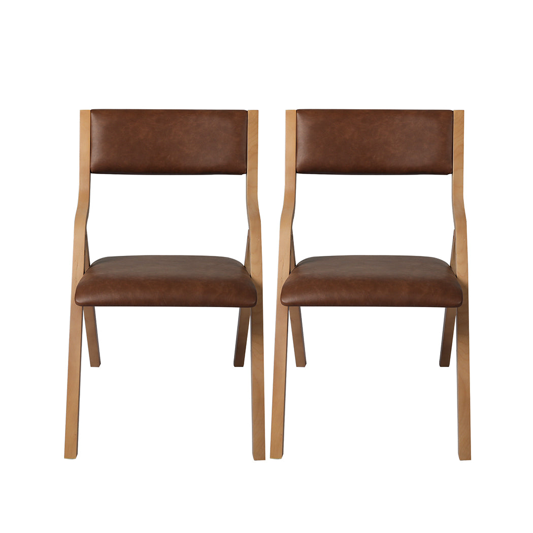 Elegant 6x Dining Chairs Foldable PU Tan  Wood Finish Classic