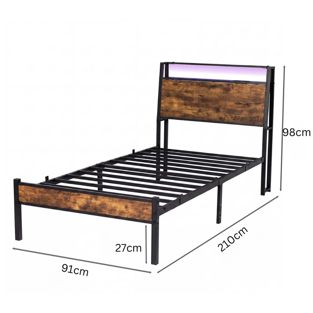 Single LED Bed Frame USB Charging Storage | Simpledeals