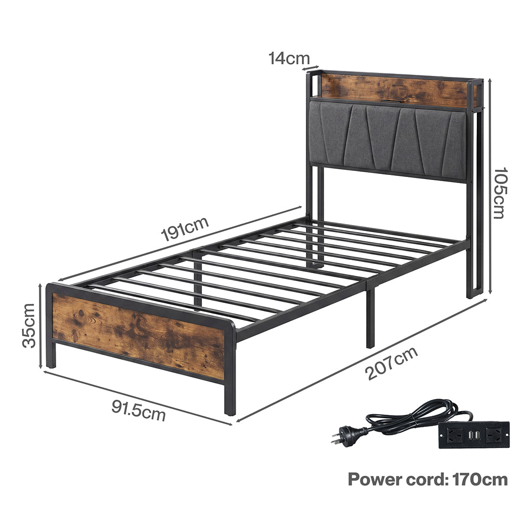 Single Bed Frame Industrial Storage 207x91.5x105cm