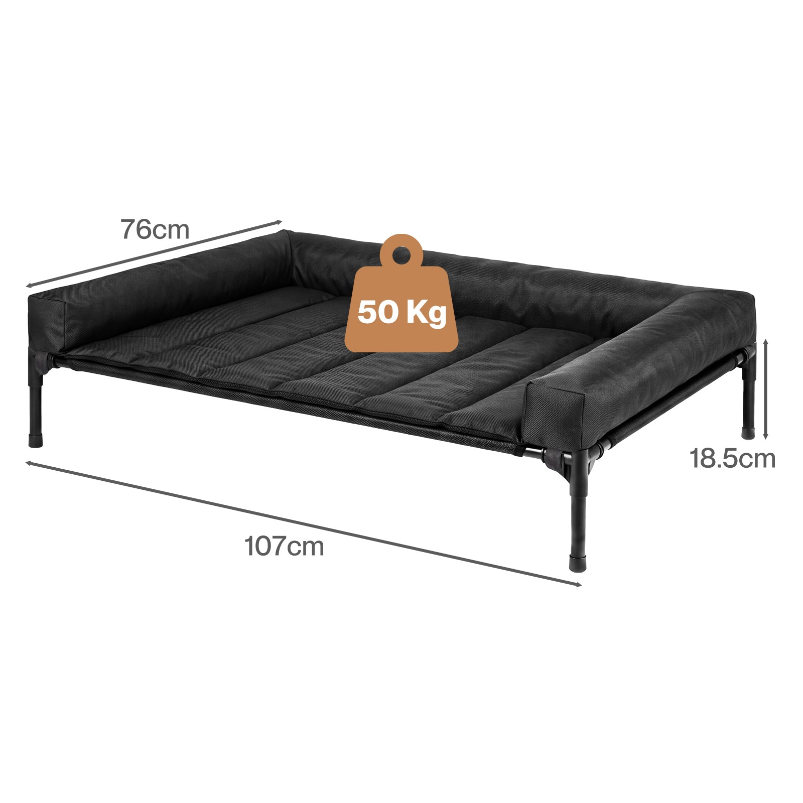 Large Dog Bed Black Breathable 107x76x18.5cm