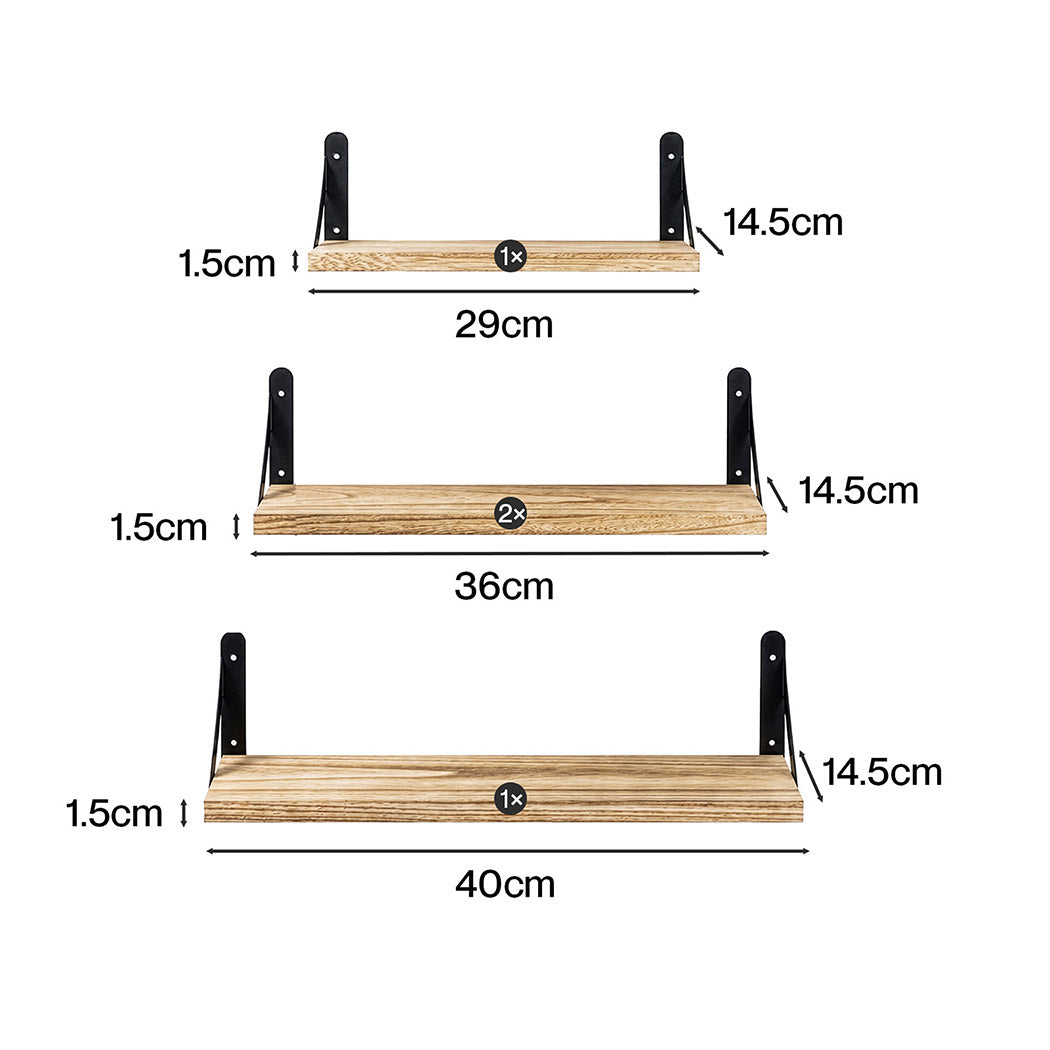 Floating Wall Shelves Rustic Wood 4pc Set | Simpledeals