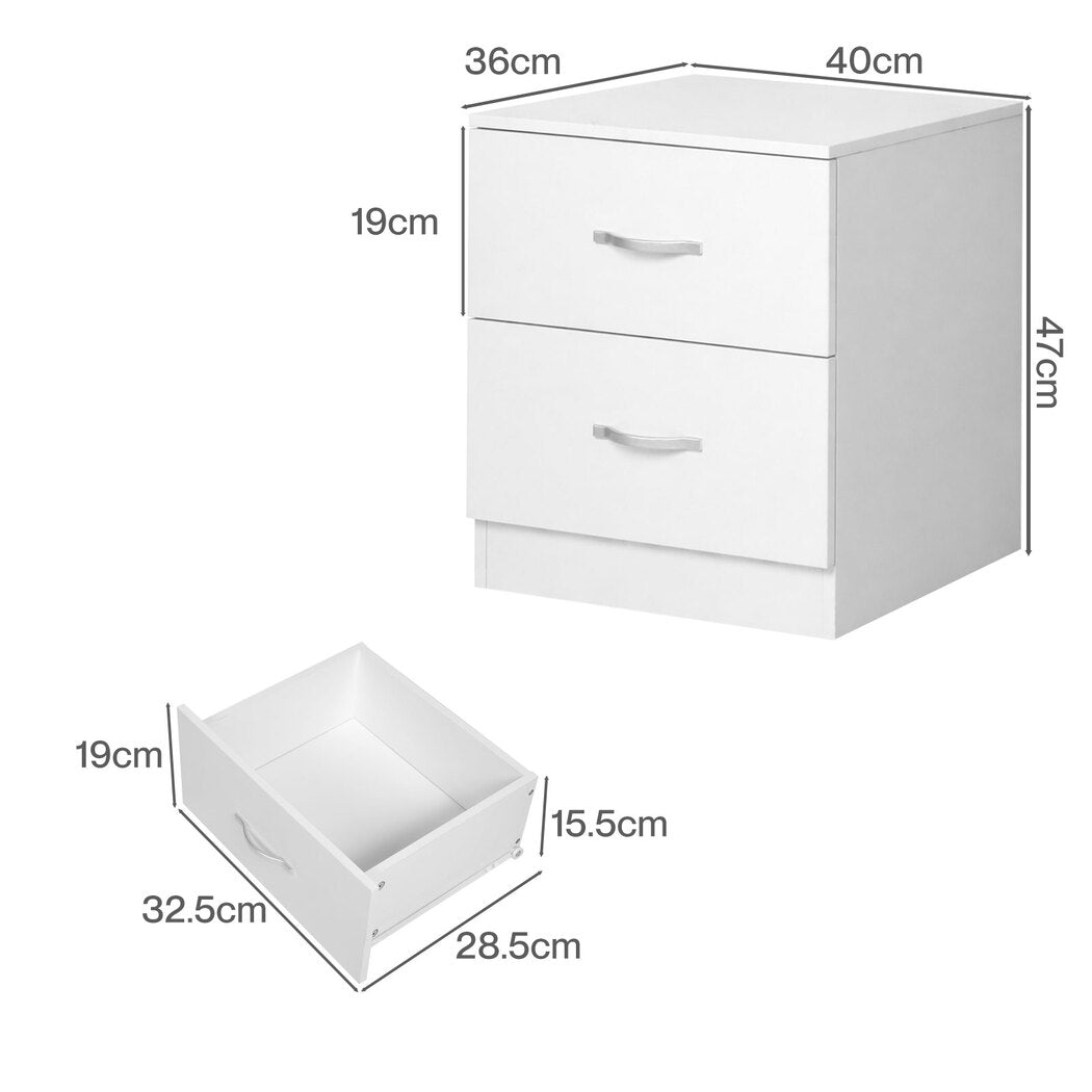 Bedside Table 2 Drawers White 40x36x47cm