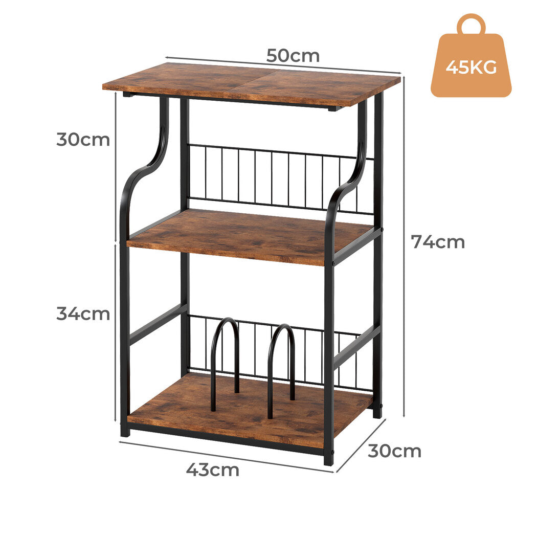 Side Table 3 Tier Storage Brown 50x30cm
