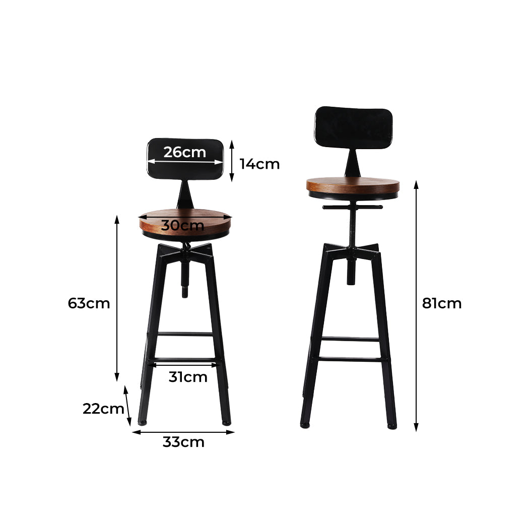 Contemporary 2x Bar Stool Kitchen Wooden Metal  Sleek Modern Look | id4