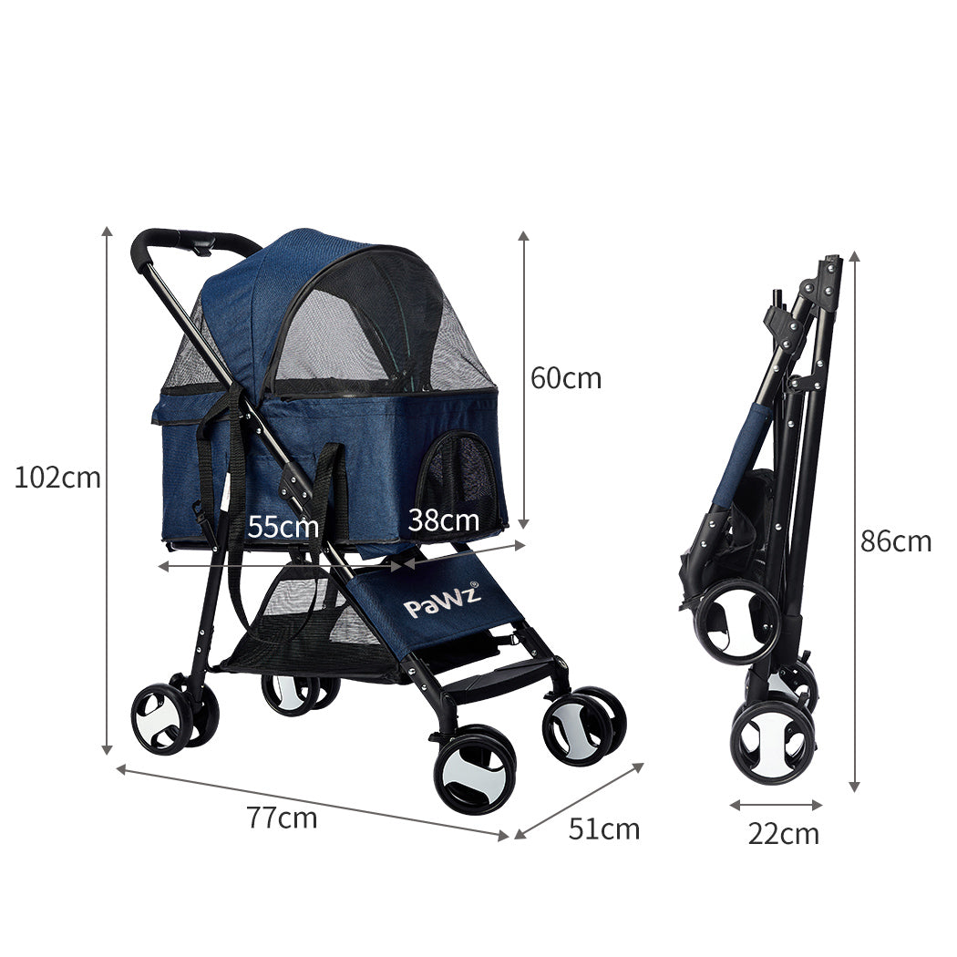 Large Pet Stroller Dog & Cat Carrier Blue Foldable Travel Pushchair