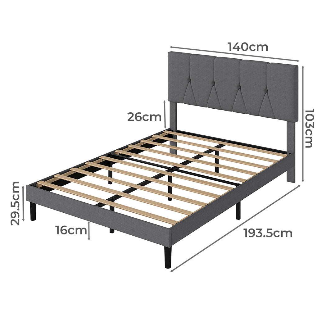Upholstered Bed Frame Double Grey 193.5x140x103cm