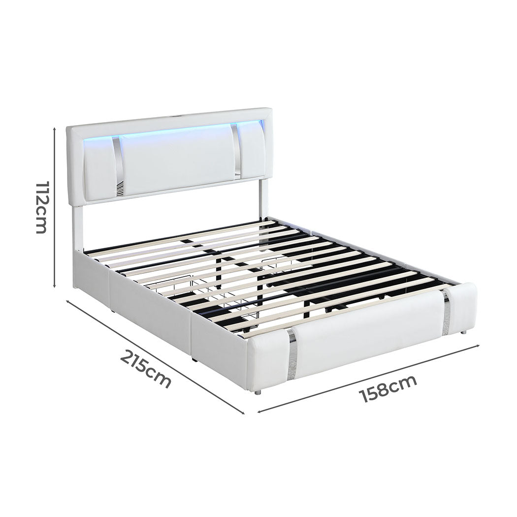 Double Bed Frame With Adjustable Headboard White Timber Design