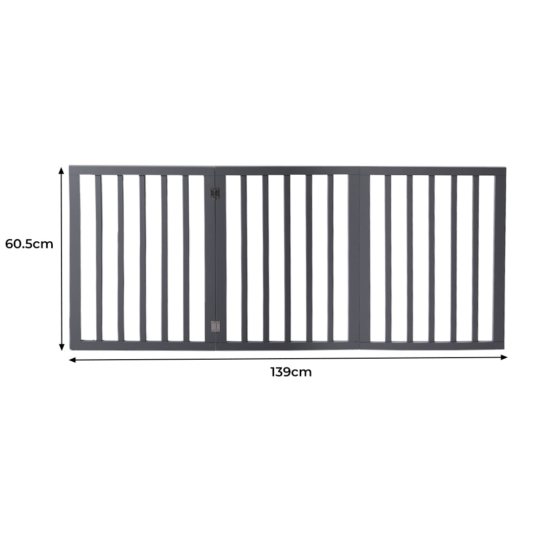 Wooden Pet Gate Dog Fence Foldable Barrier Door 3 Panel White/Grey