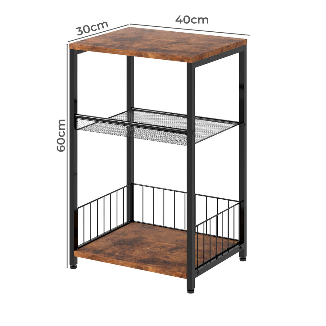 Side Table 3-Tier Storage Brown 40x30x60cm